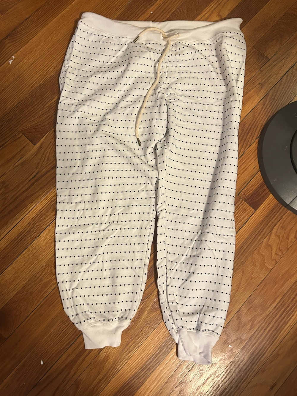THE GREAT. White Cropped Sweatpants with Black Dot Print
